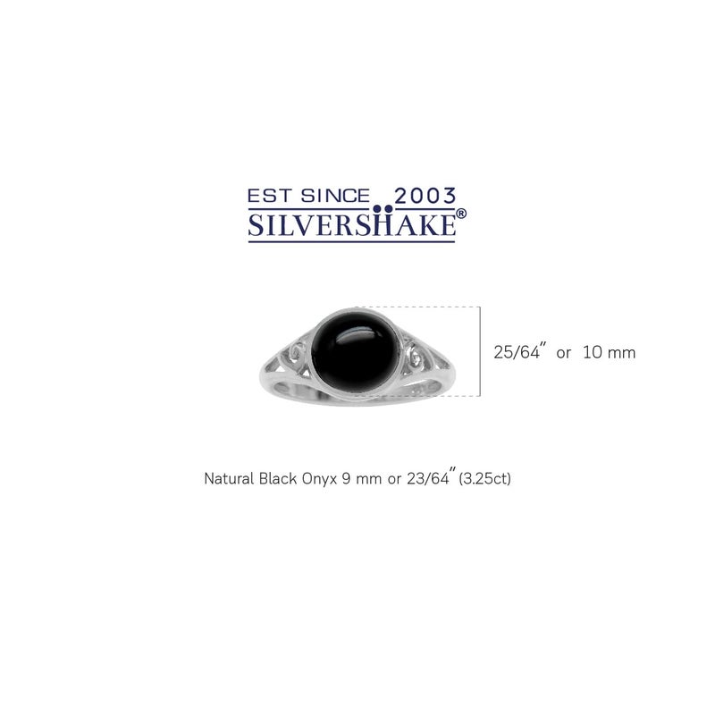 Silvershake 9mm Genuine Round Shape Black Onyx White Gold Plated 925 Sterling Silver Filigree Swirl Ring Size 10 - Image 3